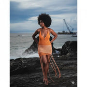 Robe de plage crochet bicolore orange blanc