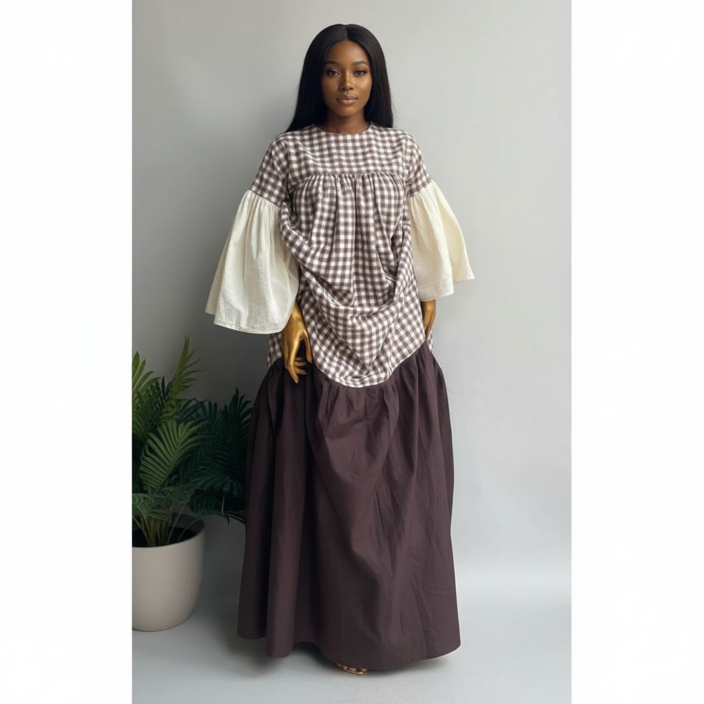 Robe de plage en coton longue femme marron beige