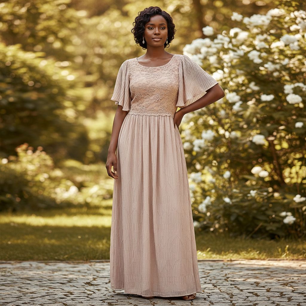 Robe dentelle beige femme longue plissée chic marron clair élégante cérémonie