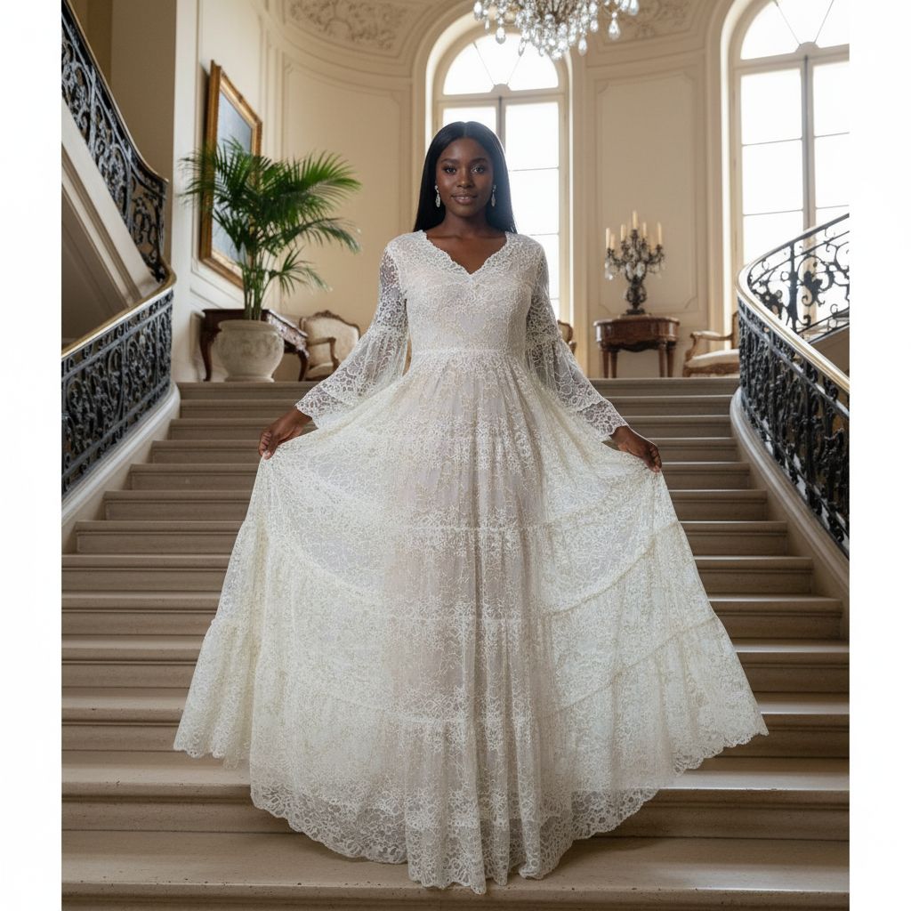 Robe dentelle blanche femme élégante, longue & style bohème chic pour cérémonie soirée
