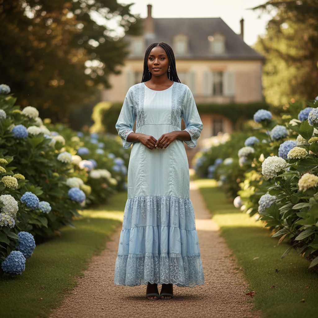 Robe dentelle bleu femme Geztner longue élégante bohème chic manches