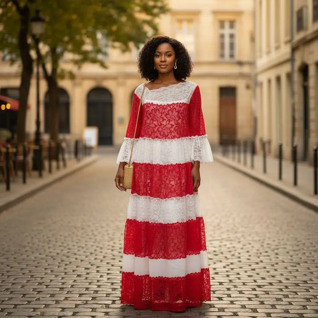 Robe en dentelle femme rouge et blanc