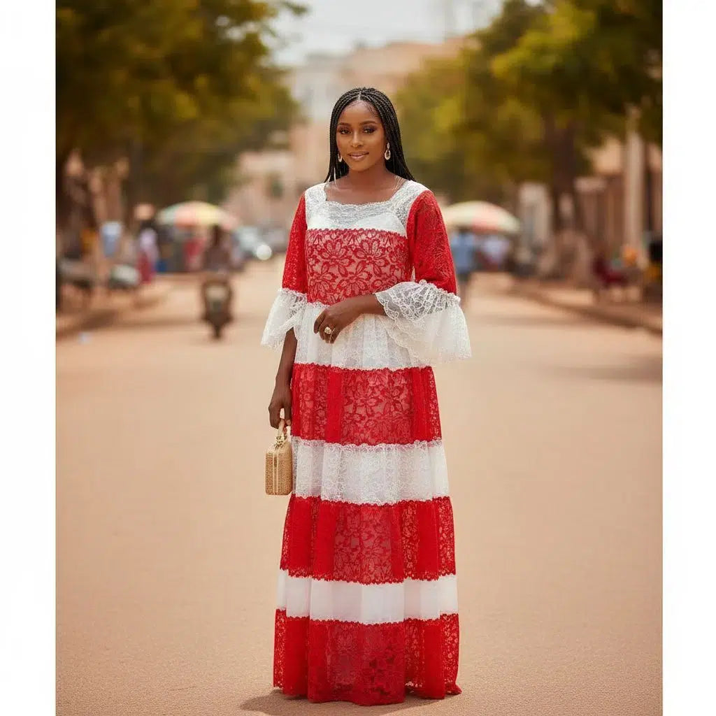 Robe en dentelle femme rouge et blanc