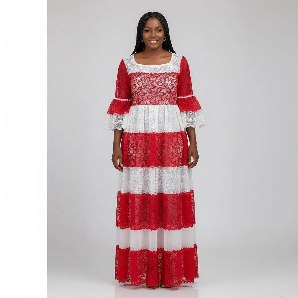 Robe en dentelle femme rouge et blanc