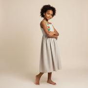 Robe en lin fille bohème beige, broderie fleurs, été chic et légère