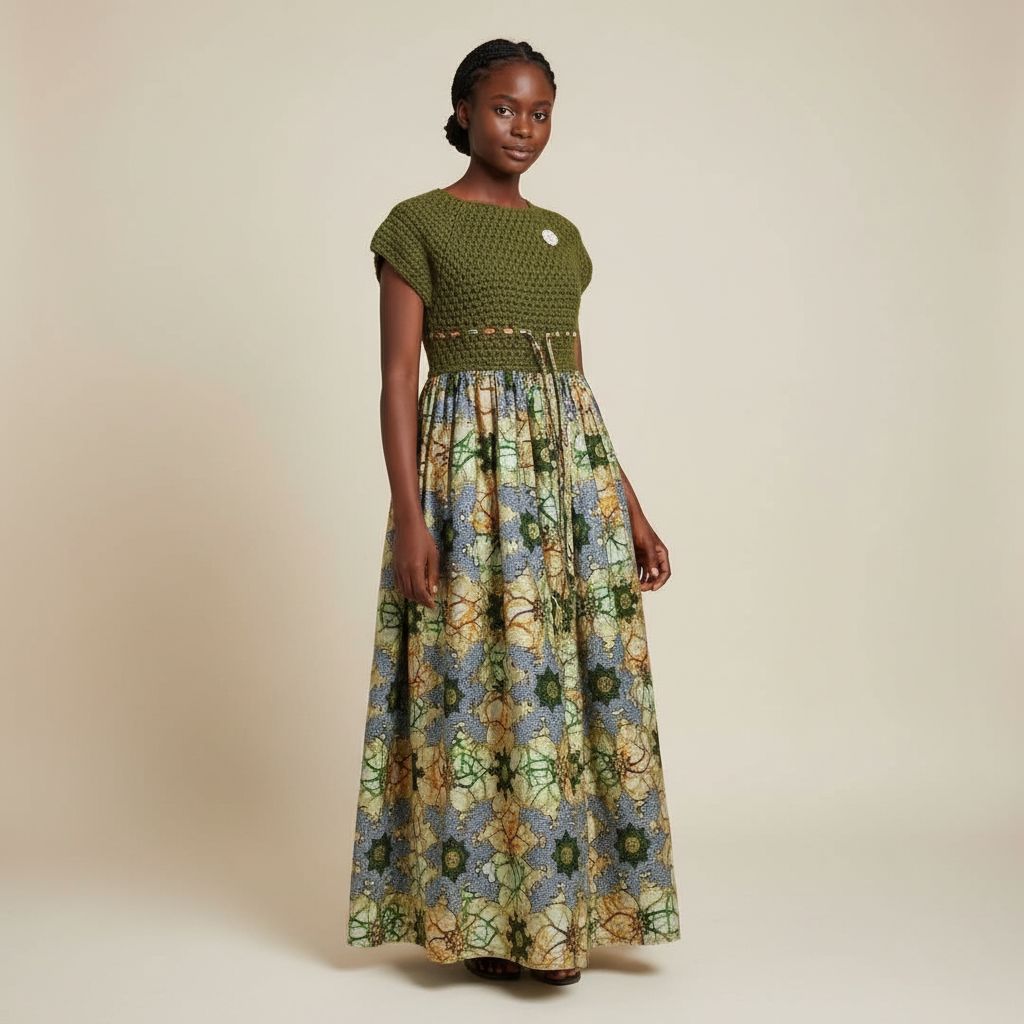 Robe en maille fille fait main, style bohème chic, taille S artisanale