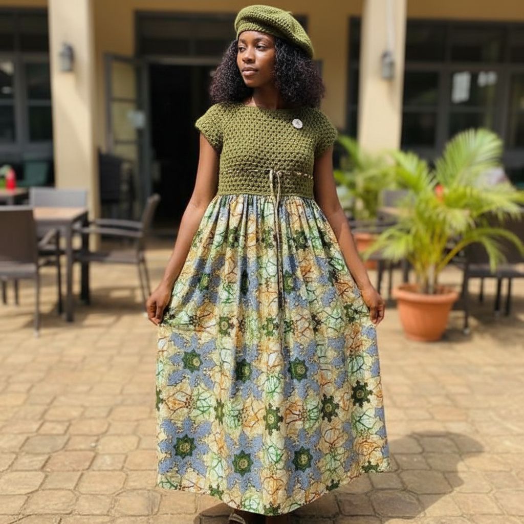 Robe en maille fille fait main, style bohème chic, taille S artisanale