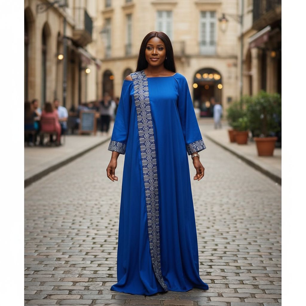 Robe en soie bleue femme Guerlain élégante, longue et chic cérémonie
