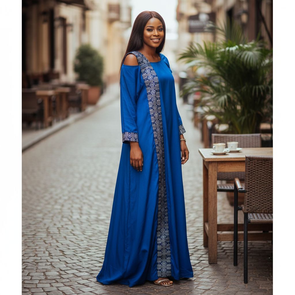 Robe en soie bleue femme Guerlain élégante, longue et chic cérémonie