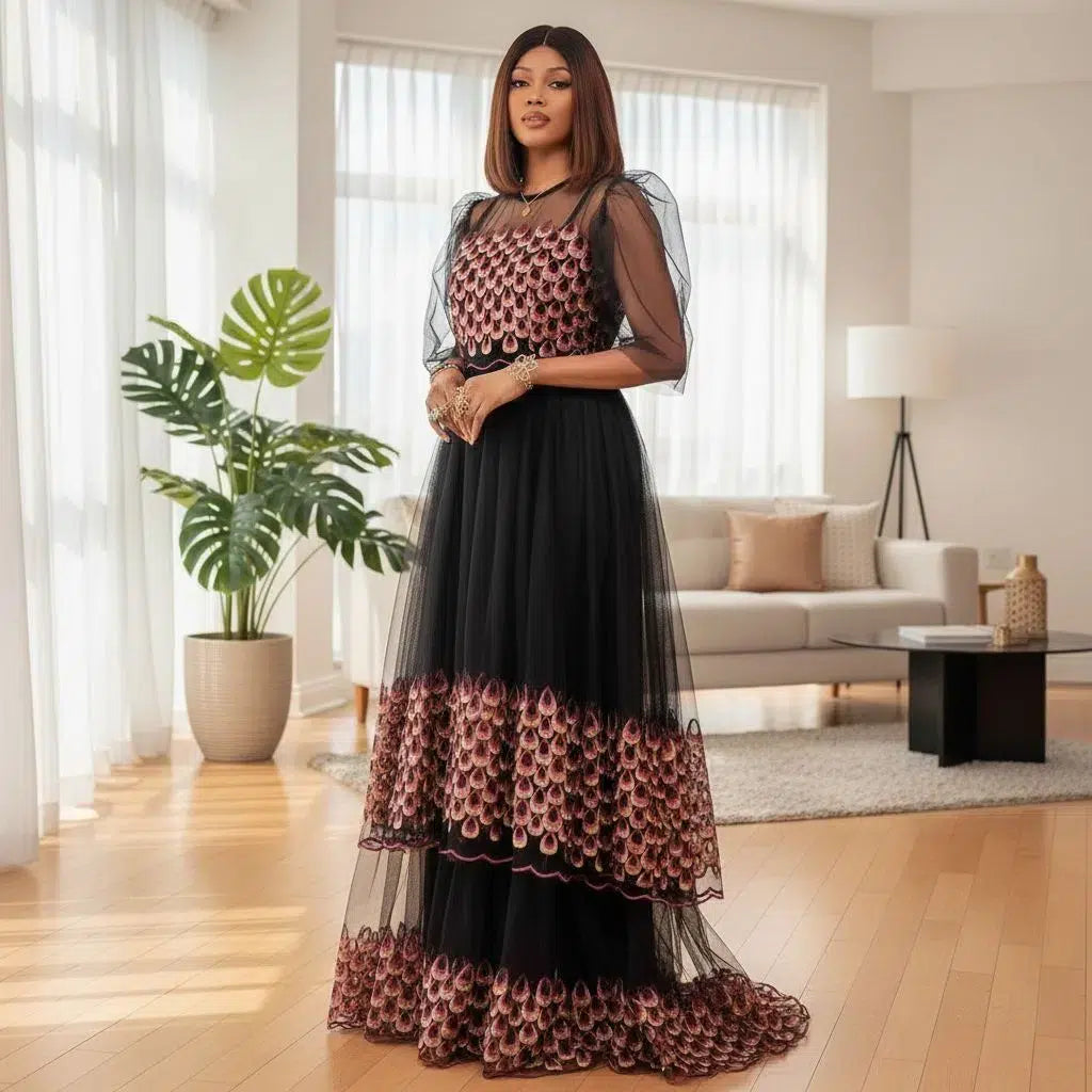 Robe en tulle femme rose noir longue avec sous-robe taille xl