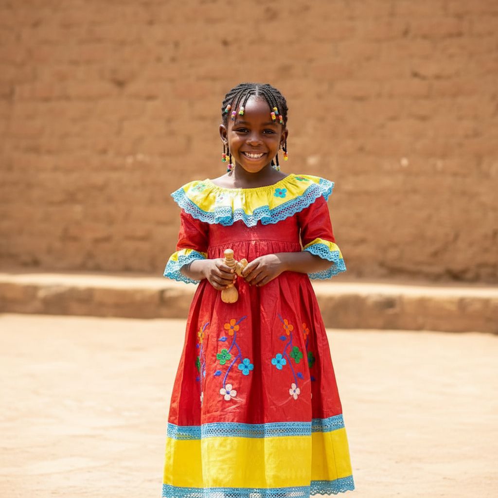 Robe enfant fille rouge jaune bazin riche brodée