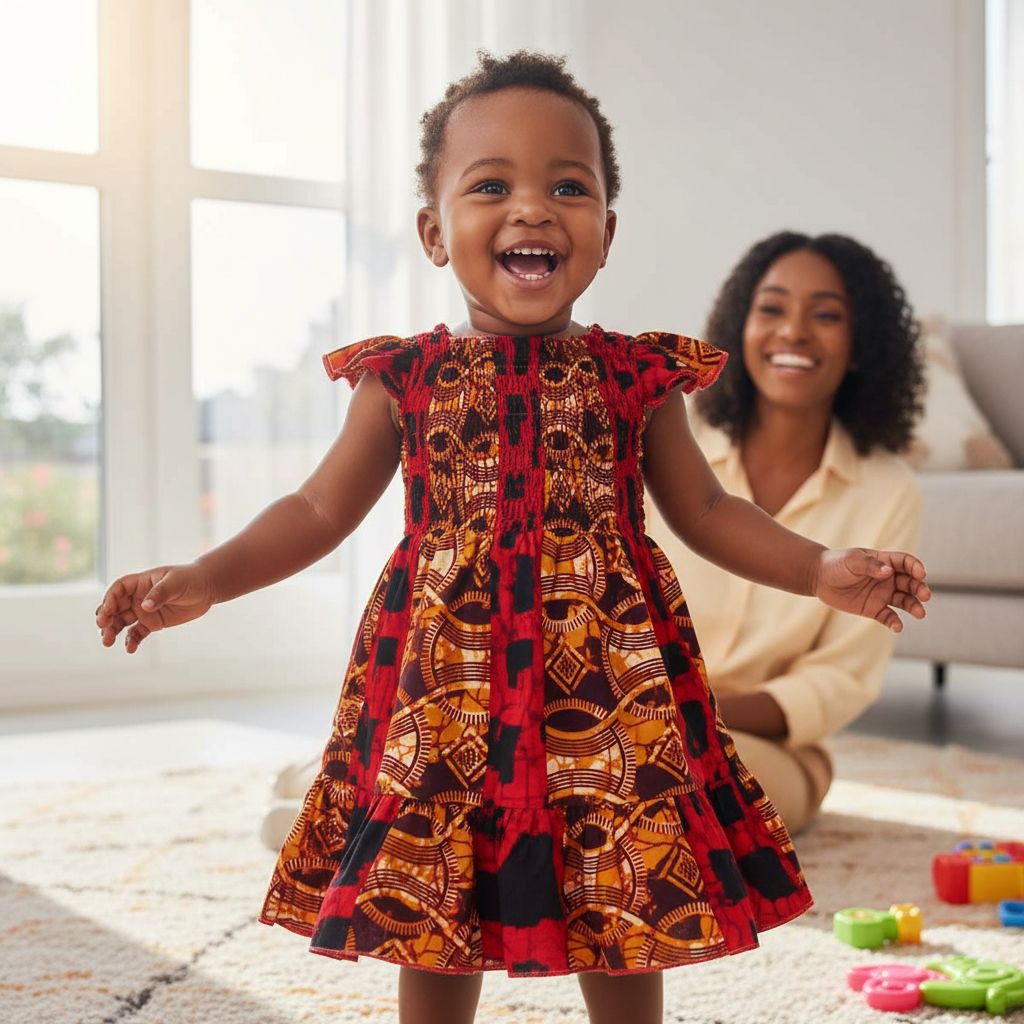 Robe enfant wax évasée volants bas en coton (fille 1-2 ans)