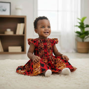 Robe enfant wax rouge noire coton motifs africains