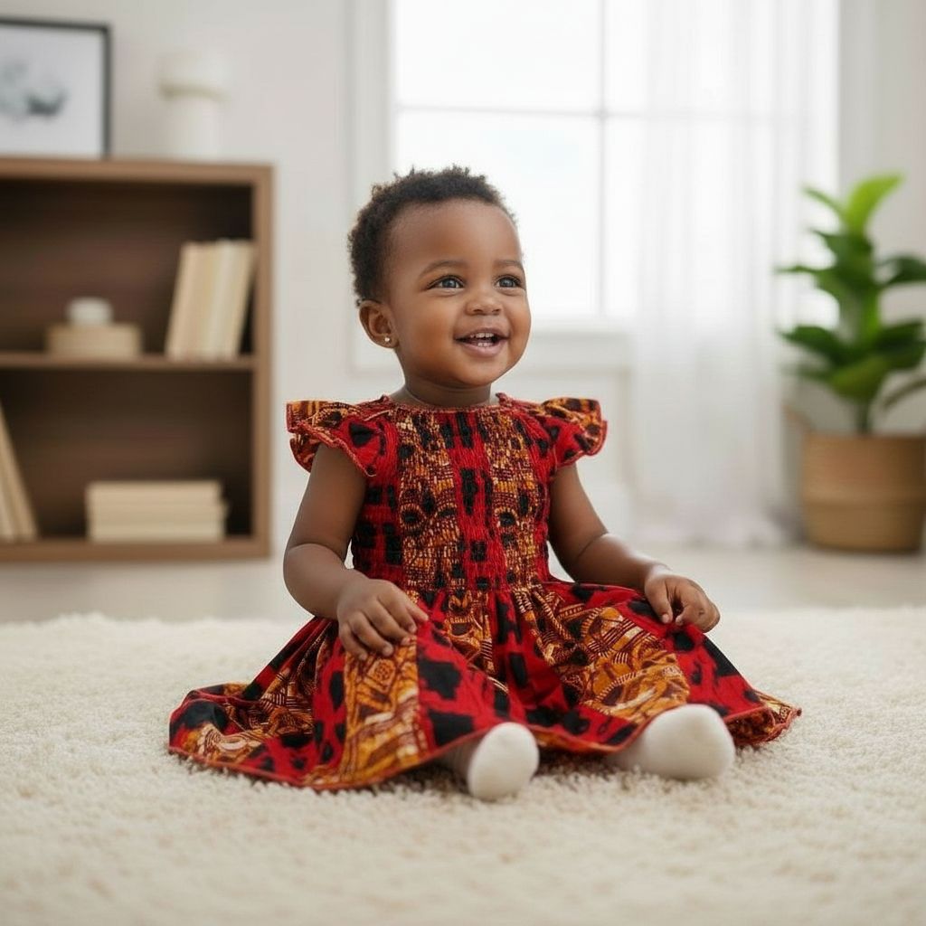 Robe enfant wax rouge noire coton motifs africains