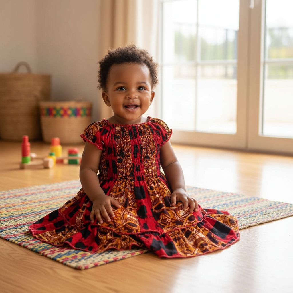 Robe enfant wax évasée volants bas en coton (fille 1-2 ans)