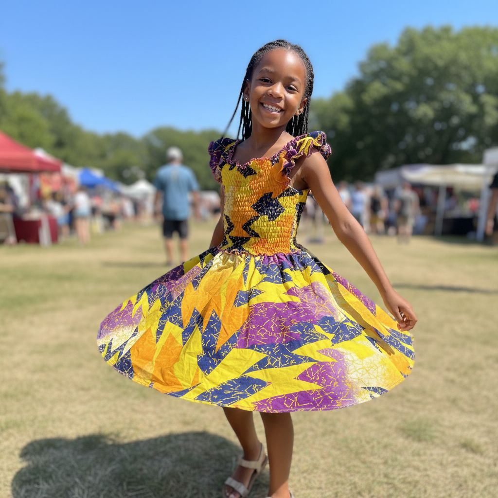 Robe africaine en wax et en coton coloré smocké