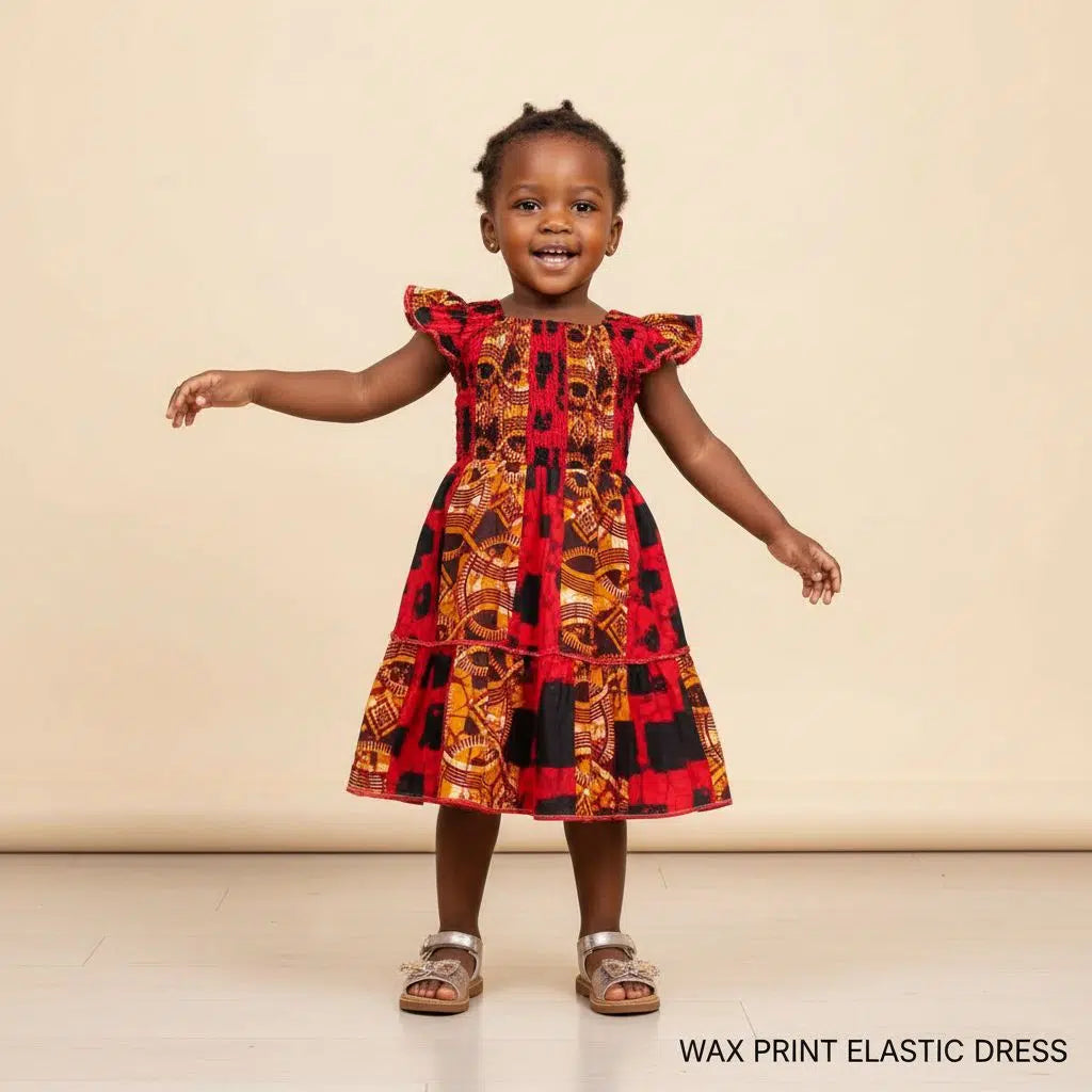Robe enfant wax rouge noire coton motifs africains