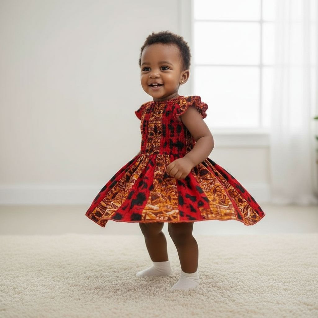 Robe enfant wax rouge noire coton motifs africains
