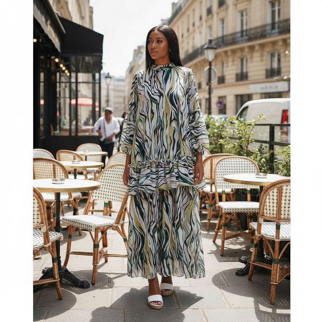 Robe femme blanche verte fleurette bohème chic été élégante manches longues