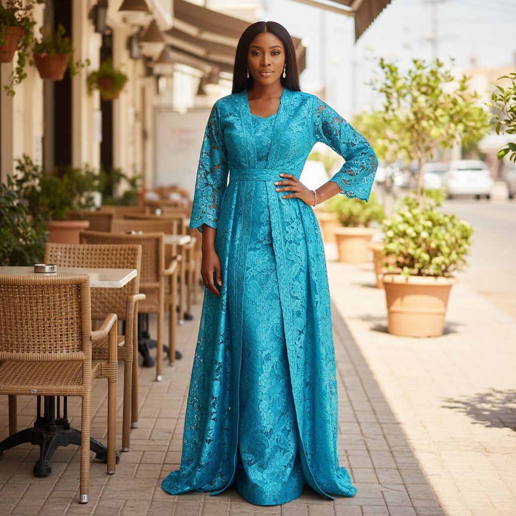 Robe femme brocart dentelle élégante, longue, idéale cérémonie ou soirée