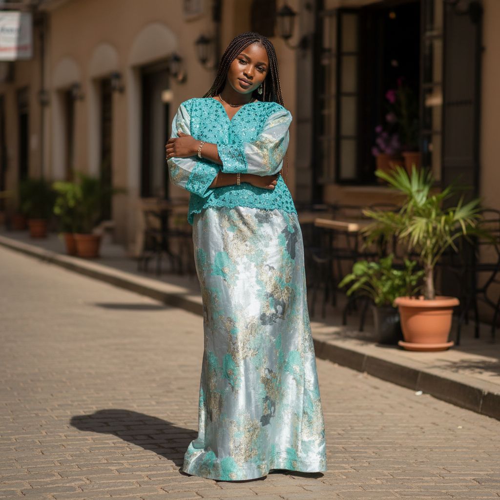 Robe femme brocart dentelle élégante, longue, idéale cérémonie ou soirée