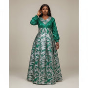 Robe femme brocart et soie élégante longue, chic été, grande taille