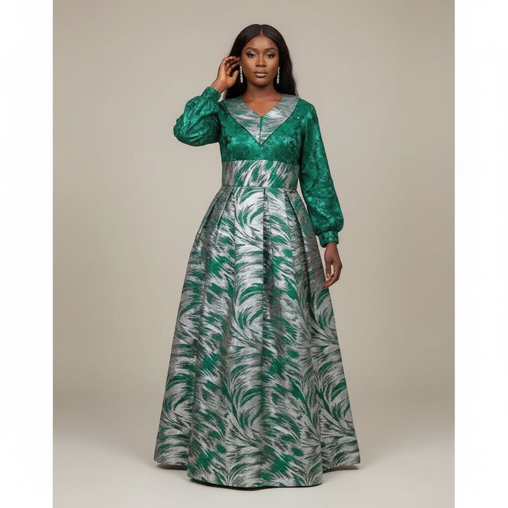 Robe femme brocart et soie élégante longue, chic été, grande taille