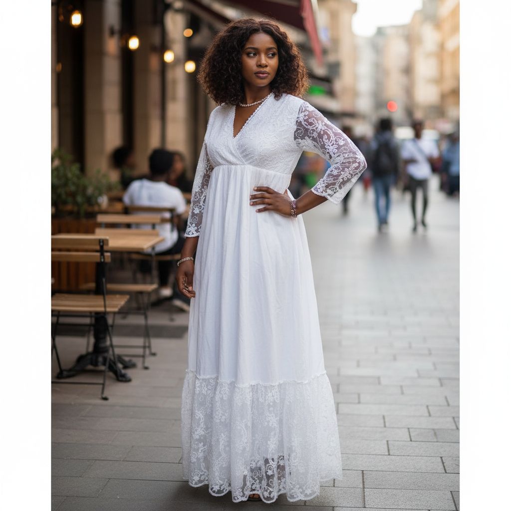 Robe femme coton élégante longue dentelle