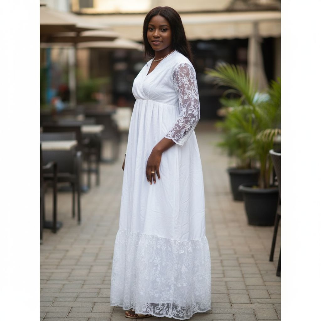 Robe femme coton élégante longue dentelle