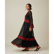 Robe femme dentelle noire rouge longue élégante soirée chic bohème