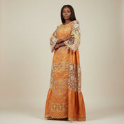 Robe Longue Femme Orange Cuivré Brodée avec Dentelle