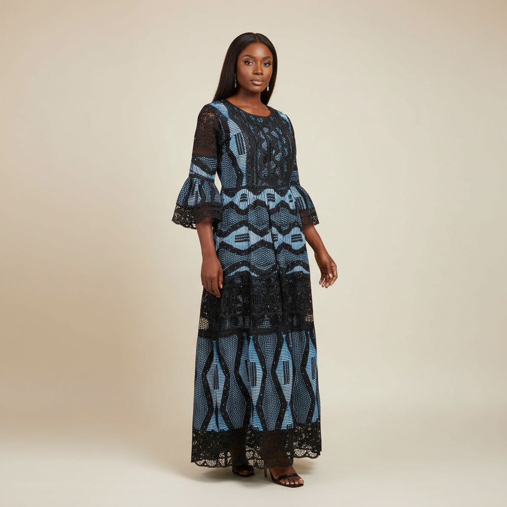 Robe femme en wax et brode