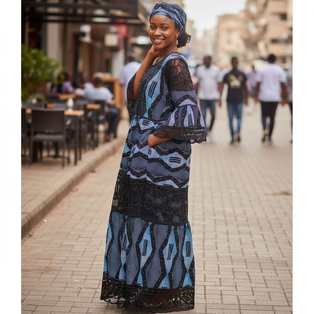 Robe femme en wax et brode