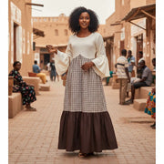 Robe femme longue marron beige, ample coton lin