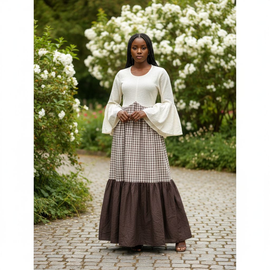 Robe femme longue marron beige, ample coton lin