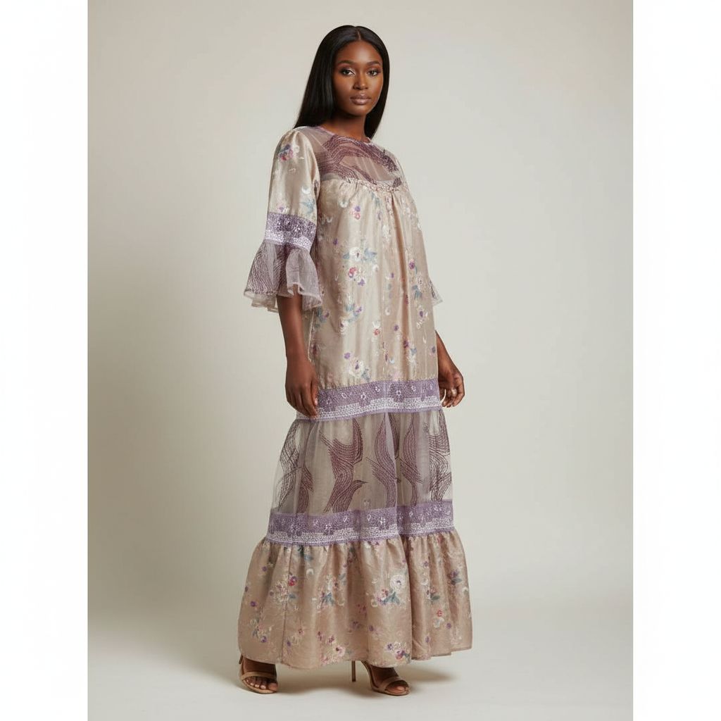 Robe longue bohème chic femme soie et dentelle élégante manches évasées