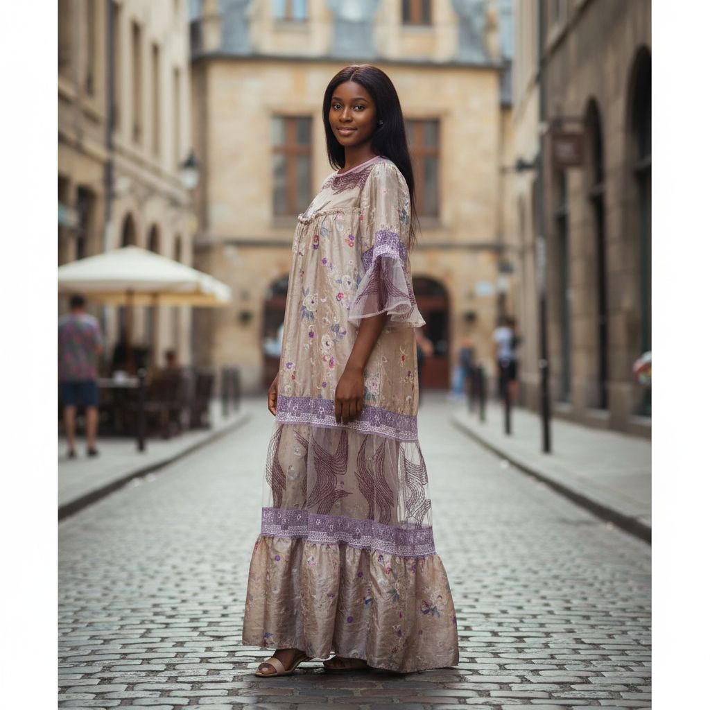 Robe longue bohème chic femme soie et dentelle élégante manches évasées