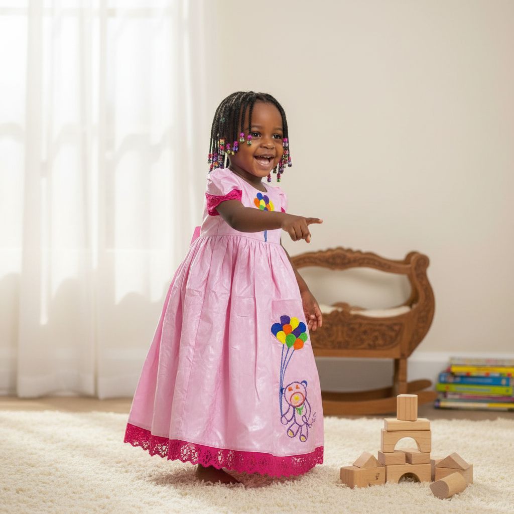 Robe fille 2 ans rose bazin riche brodée