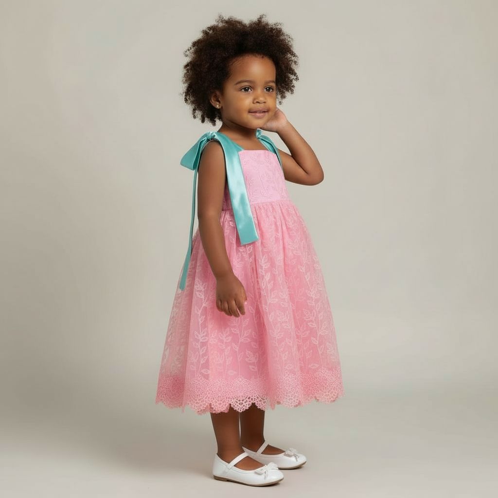 Robe fille 2 ans rose pastel, tulle brodé, cérémonie et anniversaire