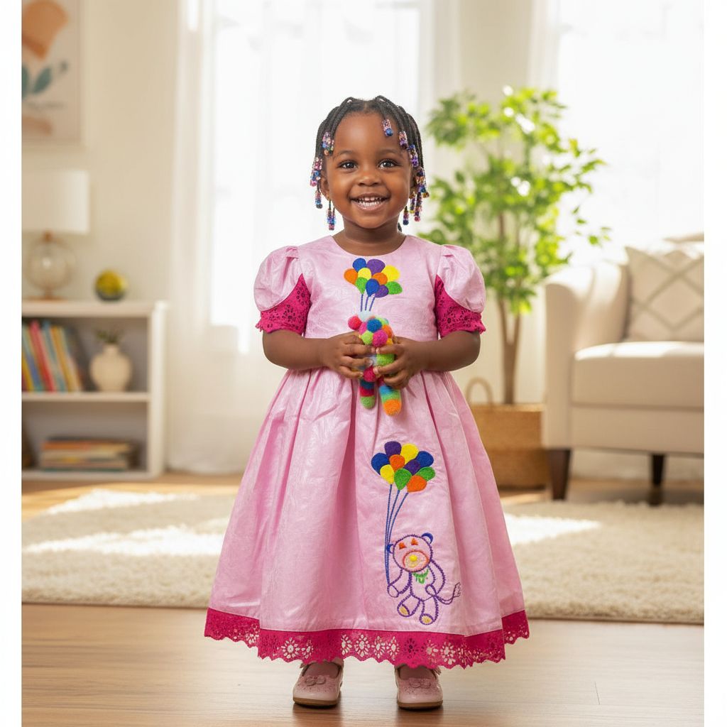 Robe fille 2 ans rose bazin riche brodée