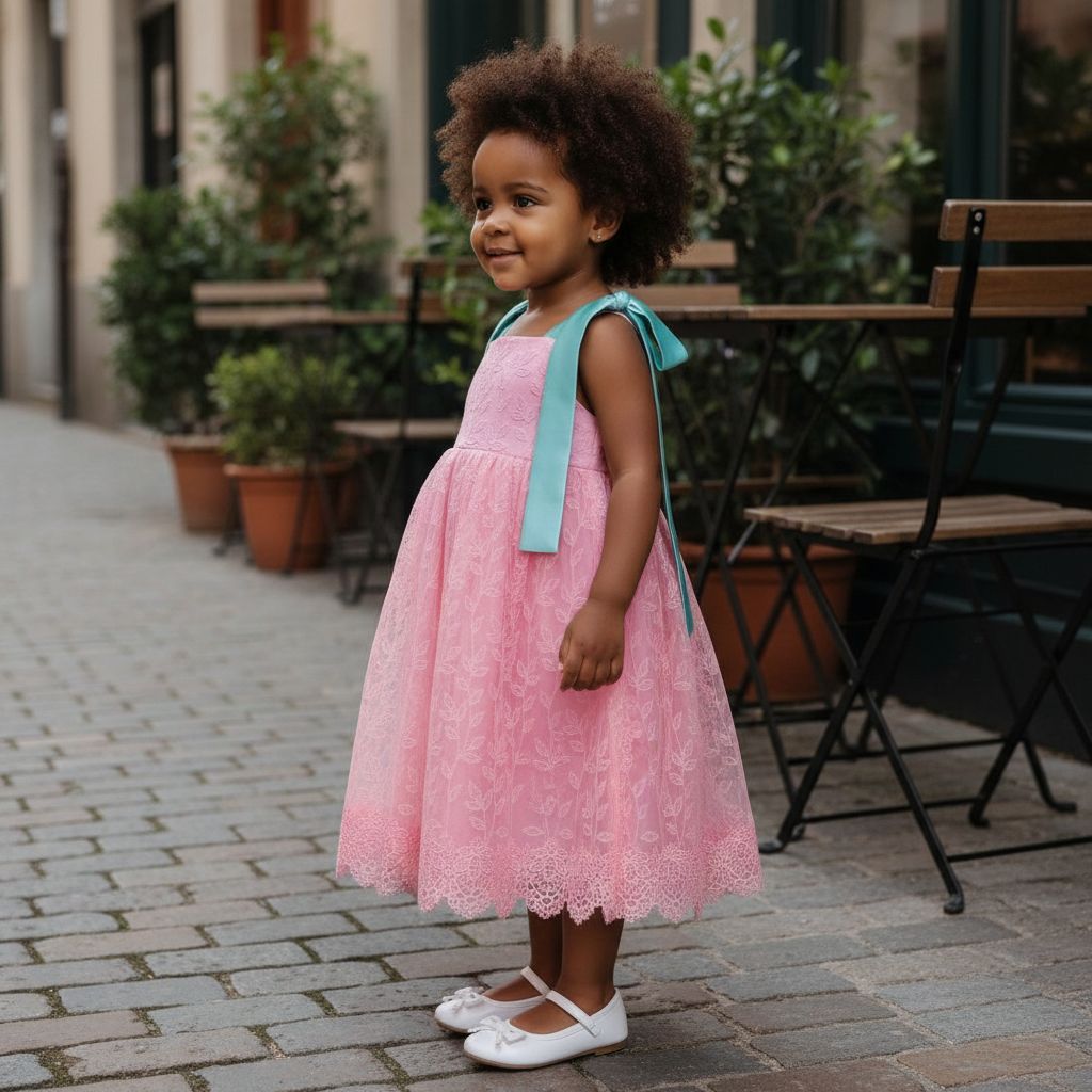 Robe fille 2 ans rose pastel, tulle brodé, cérémonie et anniversaire
