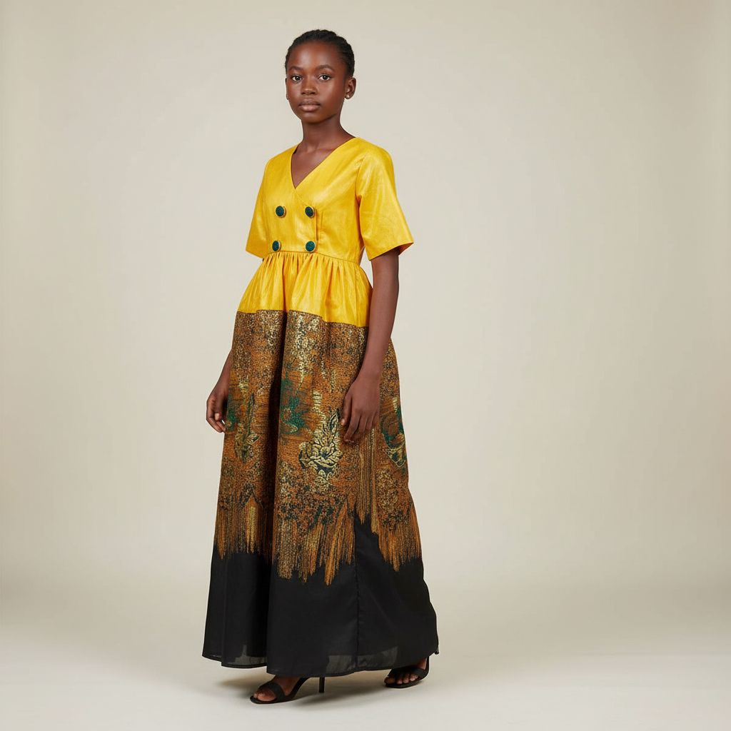 Robe fille jaune et noire chic, élégante cérémonie, broderie dorée