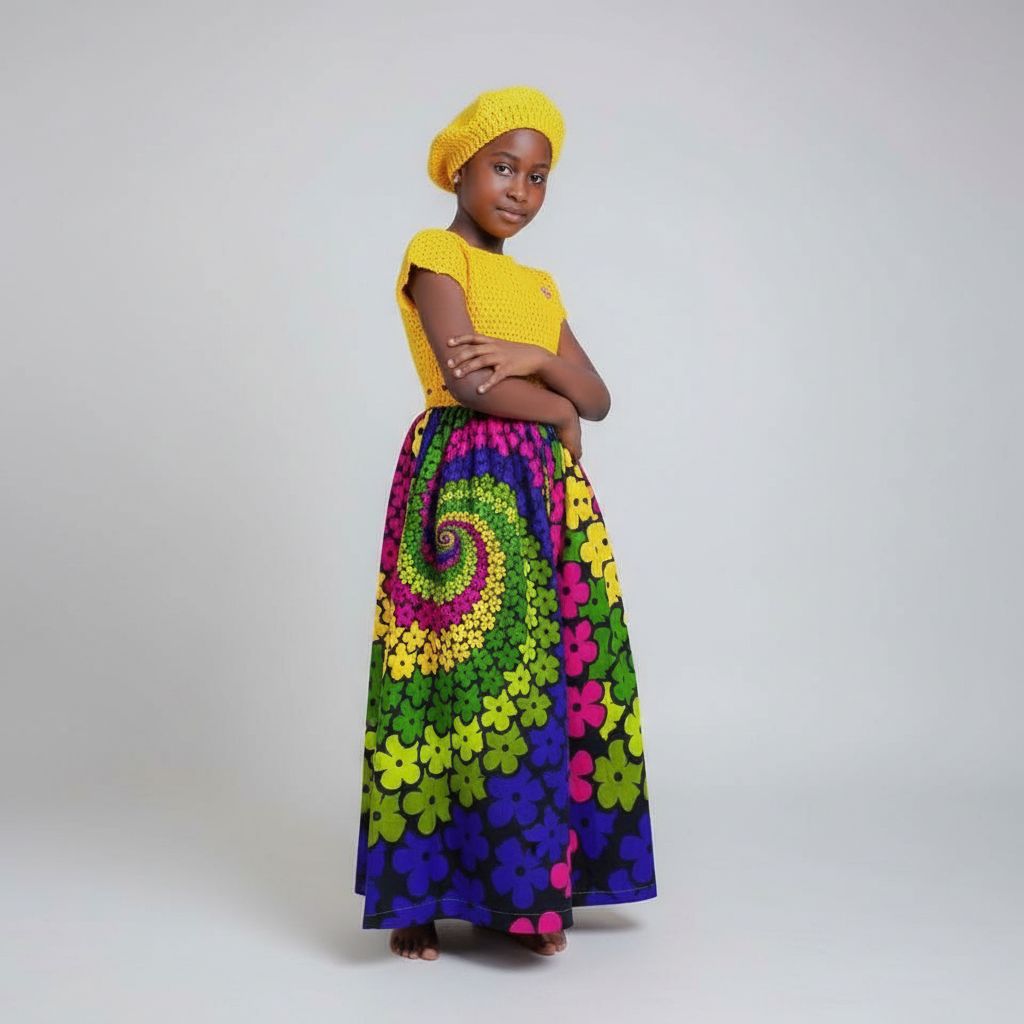 Robe fille wax artisanale en tricot et wax, robe festive colorée S