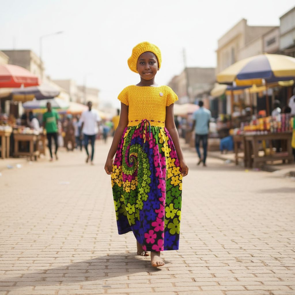 Robe fille wax artisanale en tricot et wax, robe festive colorée S