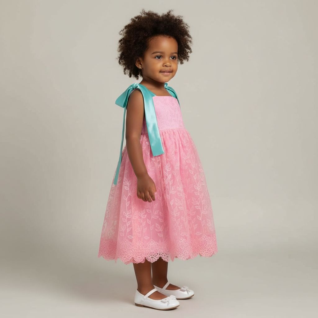 Robe fille 2 ans rose pastel, tulle brodé, cérémonie et anniversaire