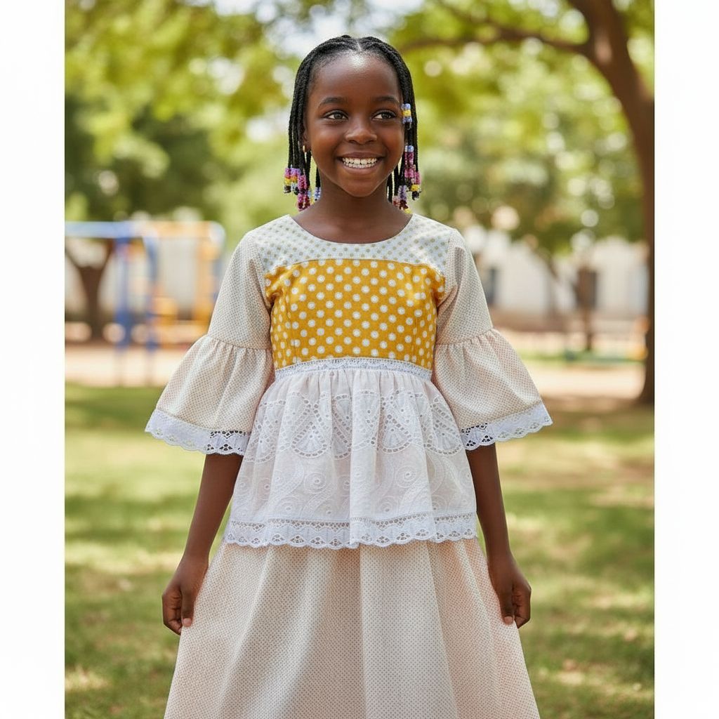 Robe fillette broderie anglaise, manches évasées - 5 / 7ans