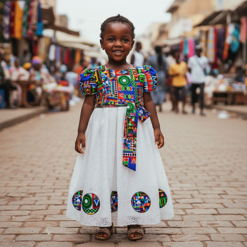 Robe fillette wax dentelle festive, robe africaine enfant fille 3 ans