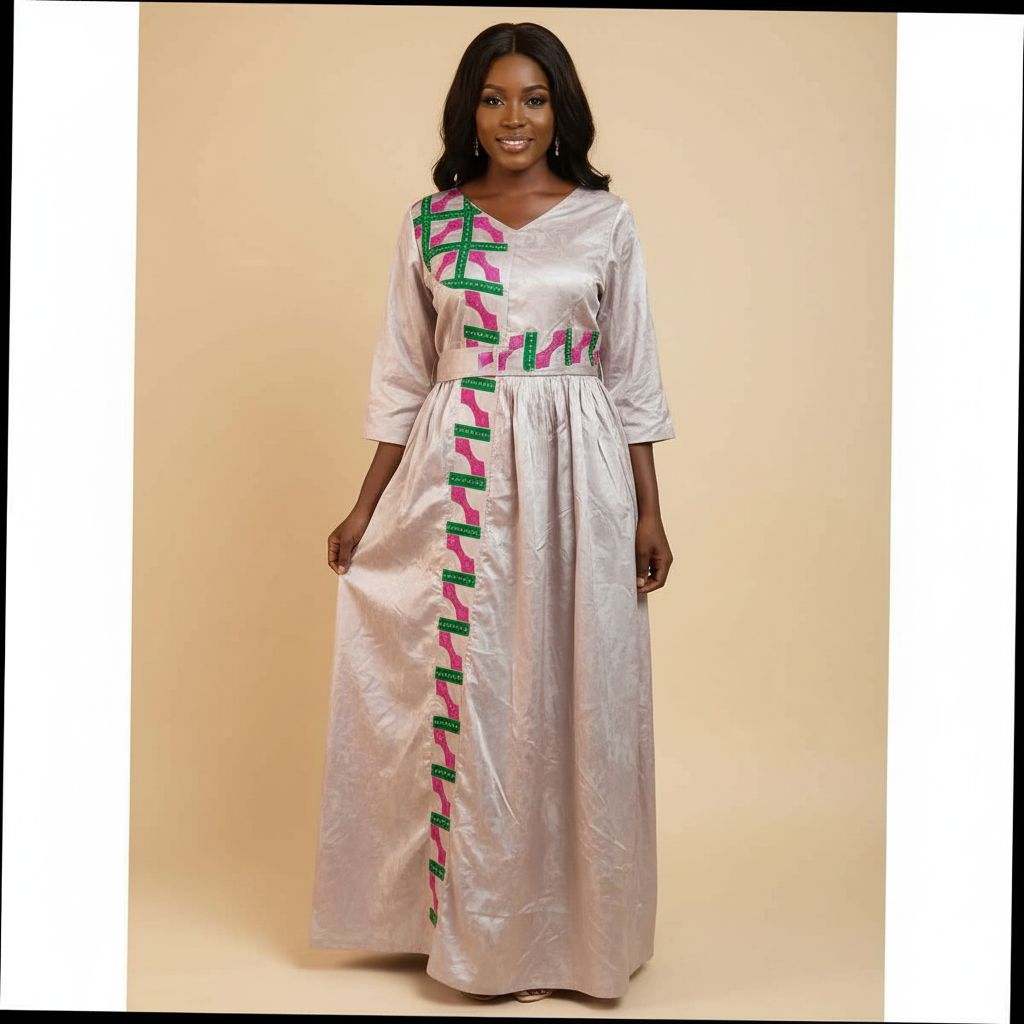 Robe Geztner rose broderies, longue satinée, élégante cérémonie femme