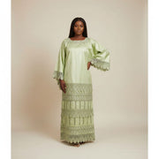 Robe Geztner verte élégante femme, longue cérémonie dentelle satinée