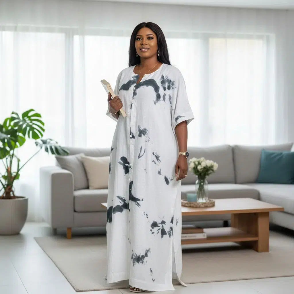 Robe longue blanche femme coton lin, manches courtes, chic décontractée